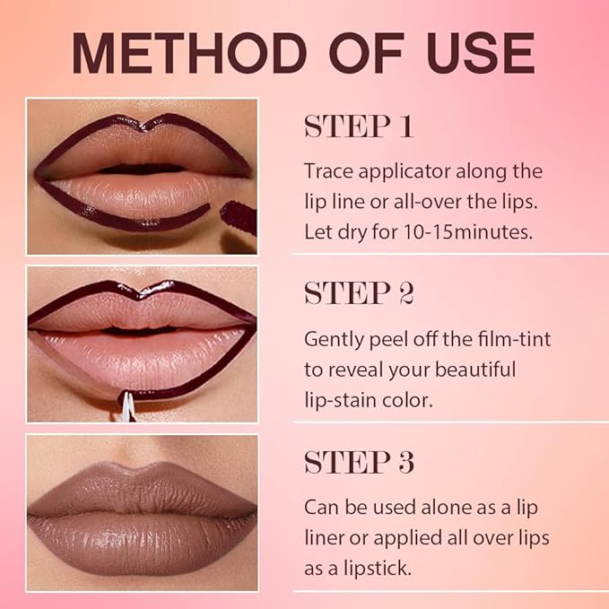 Peel Off Matte Liquid Lip Gloss Stain-Lip Liner with Tweezer, Brownish Red Peel Off Lip Stain, Long Lasting & Waterproof Lipstick Tattoo, Transfer-Proof Lip Gloss for All Skin Types (03#, 1Pcs)