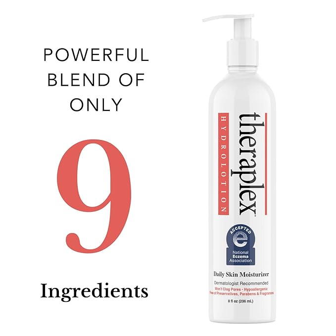 Theraplex Hydro Lotion (8 oz) - No Parabens or Preservatives, Noncomedogenic, and Hypoallergenic, Fragrance-Free, Dermatologist recommended - National Eczema Association Seal of Approval