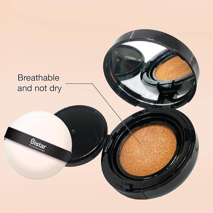 Sistar Skin Perfecting BB Cushion Full Coverage Long Lasting Natural Glow Foundation On The Go Case With Mirror (Medium)
