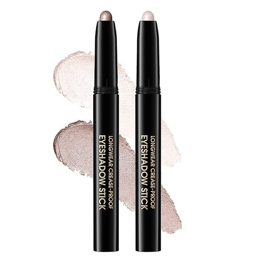 Eyeshadow Stick, Shimmer and Matte Cream Eye Shadow Brightener Sticks Eyeliner Pencil Crayon, Waterproof Long Lasting Eye Highlighter Stick Makeup,0.056 Oz(2PCS #6-Oyster+#9-Champagne)