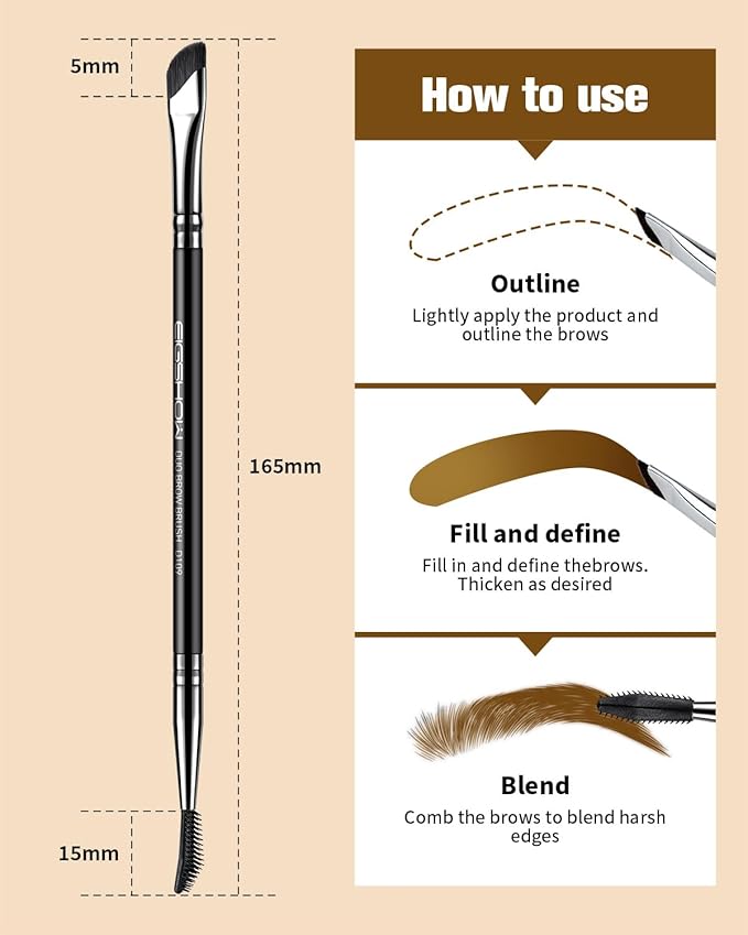 EIGSHOW Dual-Ended Precision Eyebrow Brush and Comb for Eyeliner Lining, Sculpting Brows, Professional Eye Makeup Tools (D109)