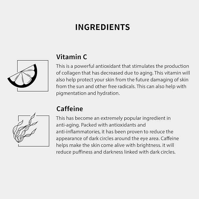 Gle Vitamin C Eye Serum for Dark Circles, Eye Wrinkles and Redness | Dark Circle Under Eye Puffy Eyes Treatment | Caffeine, Vitamin C Hyaluronic Acid | Hydrating & Brightening Scent-Free Travel Size