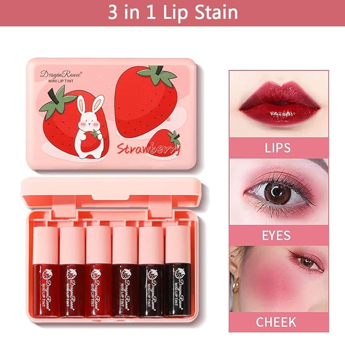 6 Colors Lip Tint Stain Set, Korean Velvet Watery Lip Stain Moisturizing Mini Liquid Lipstick, Multi-use Lip and Cheek Tint, Long lasting Non-Stick Cup Waterproof, Lip Color Makeup