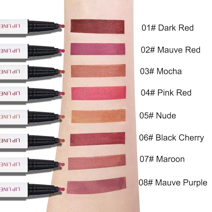 2Pcs Longwear Liquid Lip Liner Stain Marker Pen Set Long Lasting Waterproof, Black Cherry Wine Red Matte Permanent 24 Hour Lip Liner and Lipstick Combo, Color Stay Lipliner All Day Lips Stain peel off