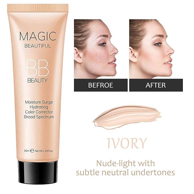 Sulily 2 Pcs BB Cream Full Coverage Foundation,Hydrating Natural Flawless Concealer, Clean Nude Makeup Base,Color Correcting Oil-Free BB Cream(ivory)