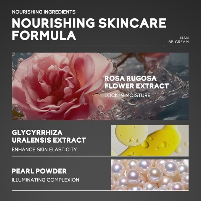 AKARY Hydrating Men BB Cream SPF 15 PA++, Full-Coverage Foundation&Concealer, Mens Face Moisturizer Cream Evens Skin Tone, Oil Control and Cover Flaws, Natural Finish for All Skin Types, Natural 240