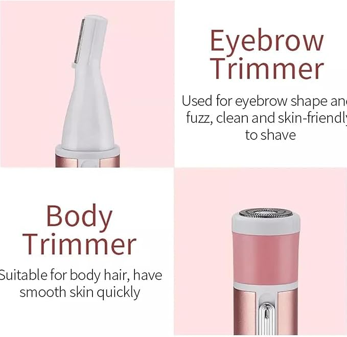 4-in-1 Electric Razor for Women - Painless Facial Hair Removal, Bikini Trimmer, Eyebrow & Body Groomer - Rechargeable Hair Clippers Set for Underarms, Legs & Nose