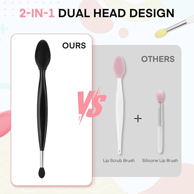 Unaone Lip Scrub Brush - 3 PCS Dual-ended Lip Scrubber Exfoliator and Silicone Lip Brush, 2-in-1 Silicone Lip Scrub Tool Lip Mask Applicator, Gentle Exfoliator & Applicator for Soft