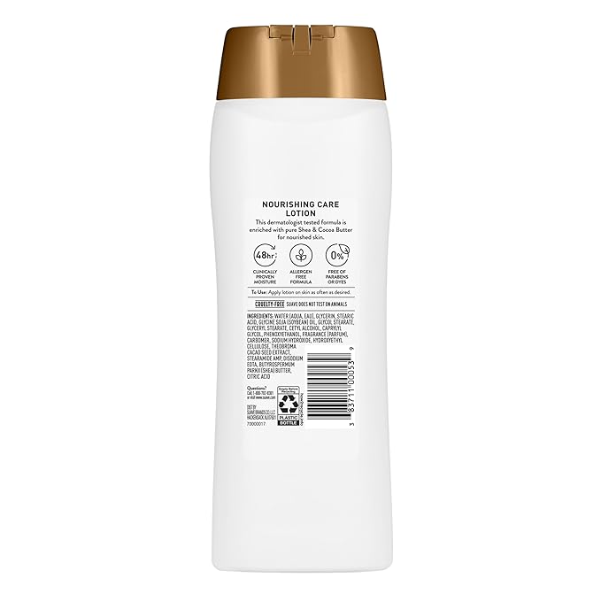 Suave Nourishing Care Hand & Body Lotion with Shea Butter for Women, Deep Moisture for Dry Skin, Fast Absorbing, Allergen Free Moisturizing Cream, 18FL OZ, 6 Pack