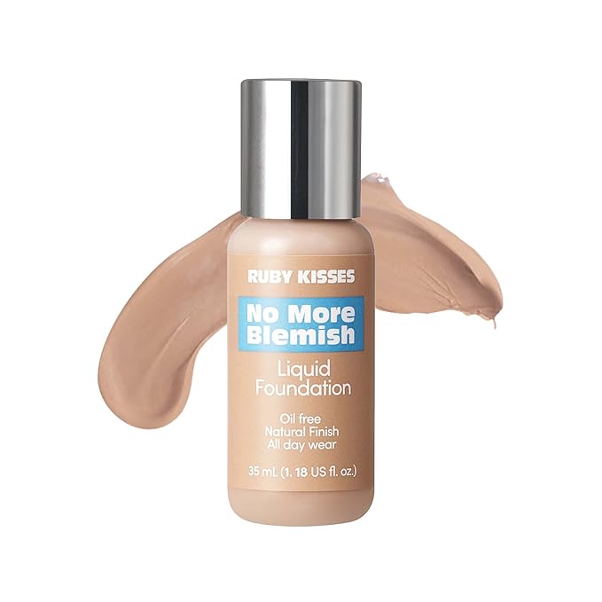 Ruby Kisses Liquid Foundation No More Blemish Oil-Free Foundation Korean Makeup 1.18 Fl Oz (Rich Beige)
