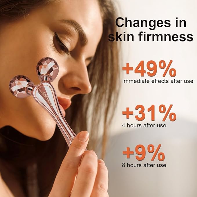 3D Face Roller Metal Facial Massager Face Sculpting Gua Sha Massage Tool for Eye Skin Care Reducing Puffiness Anti-Wrinkle for Women Girl Gift Set(Rose Gold)