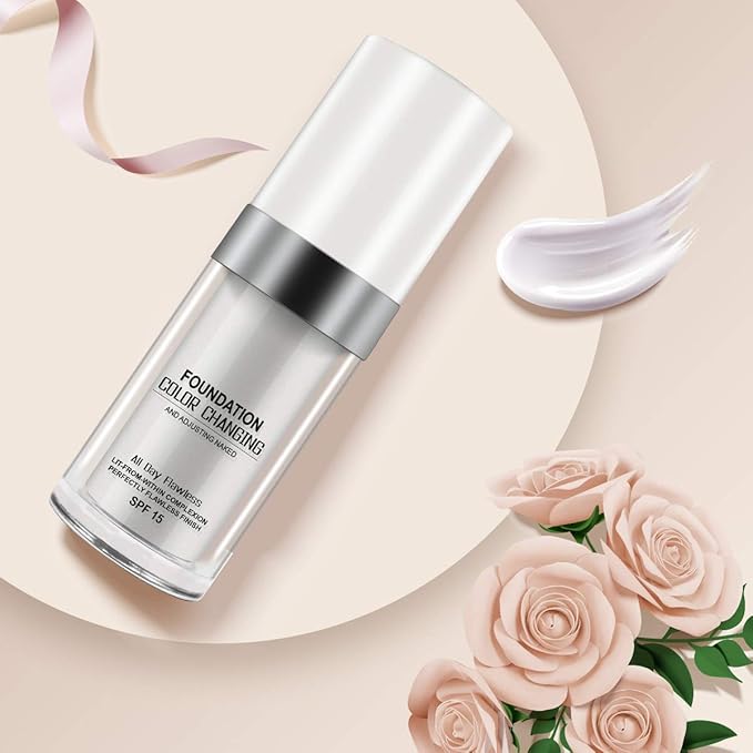 30ML Flawless Colour Changing Warm Skin Tone Foundation,Naturally Blends Moisturizing foundation makeup,Long Lasting Waterproof Poreless Liquid Foundation SPF 15 for Face Makeup