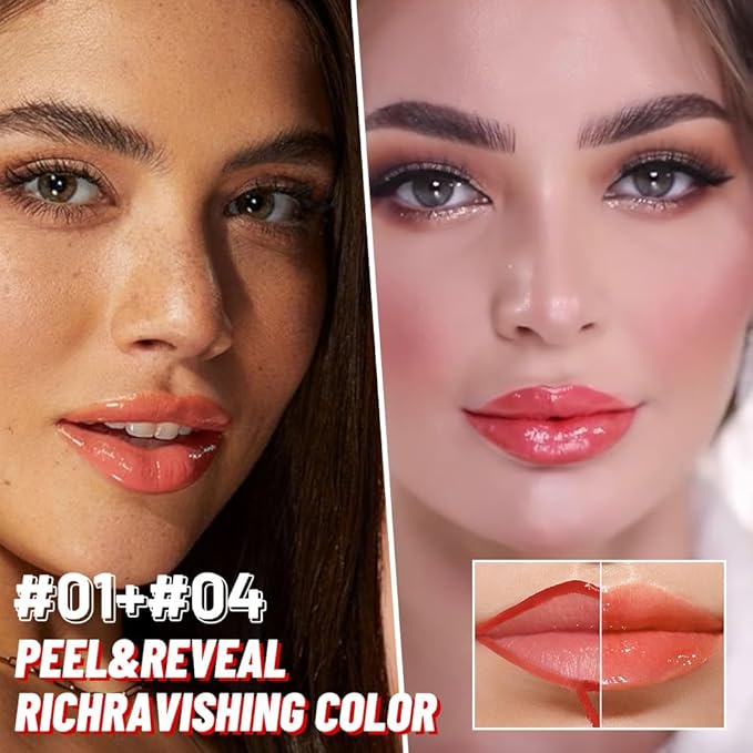 2Pcs Lip Stain Peel Off Lip Gloss oil Dual-Ended Combo, Lips Liner Stain Peel Off Masque, Long Lasting & Waterproof, Transfer-Proof Lip Tint Stain with Lip oil for All Skin Type 01#+04#