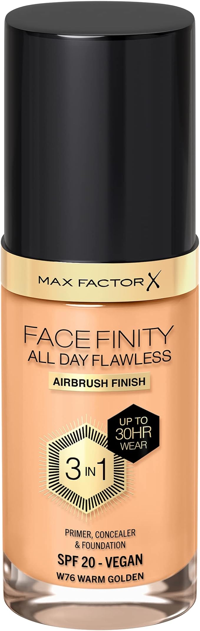 Max Factor Facefinity 3-in-1 All Day Flawless Liquid Foundation, SPF 20-76 Warm Golden, 30 ml