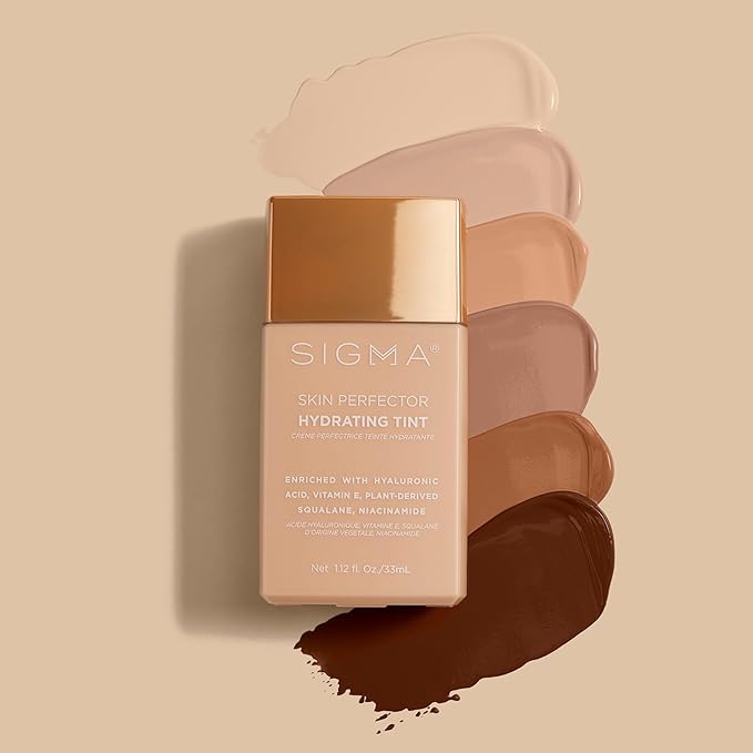 Sigma Beauty Skin Perfector – Hydrating Skin Tint Foundation for Lightweight, Buildable Coverage, With Hyaluronic Acid, Niacinamide Serum, and More (1 Fair Ivory Tint, 1.12oz)