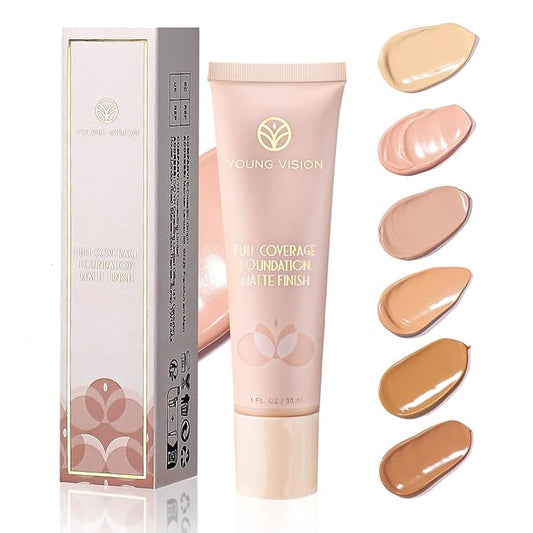 YOUNG VISION Full Coverage Longwear Foundation, Matte Finish, Waterproof, Poreless Liquid Foundation Makeup, 1 fl.oz