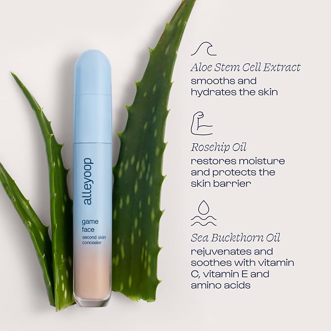 Alleyoop Game Face Concealer Makeup, Lightweight to Medium Buildable Coverage Under Eye Concealer, For Blemishes, Crease-proof and Hydrating with Aloe Stem Cell, Smooth Second Skin Finish - Champion