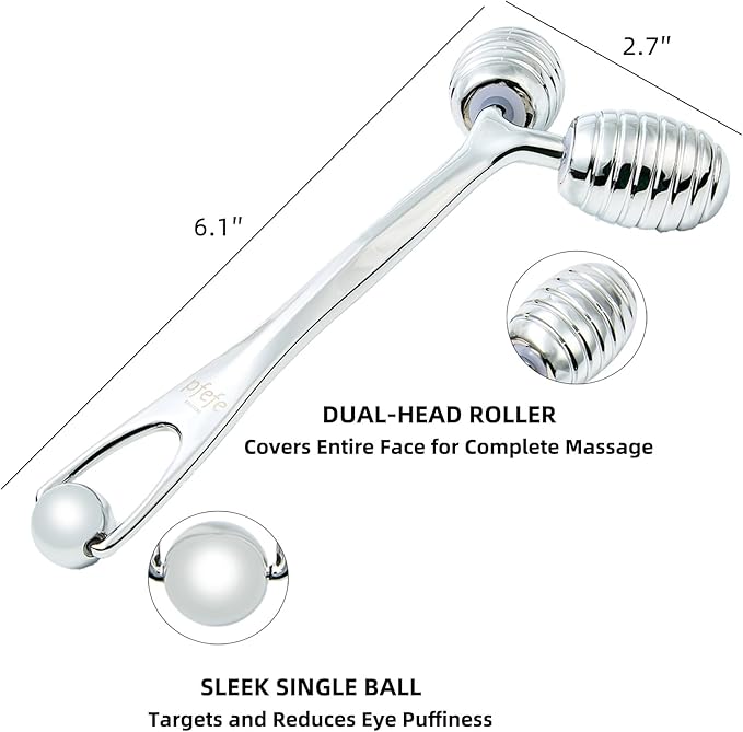 Stainless Steel Face Roller - Metal Facial Cooling Massager for Face and Eyes, Esthetician Supplies Cold Roller for Puffiness, Wrinkles, Dark Circles