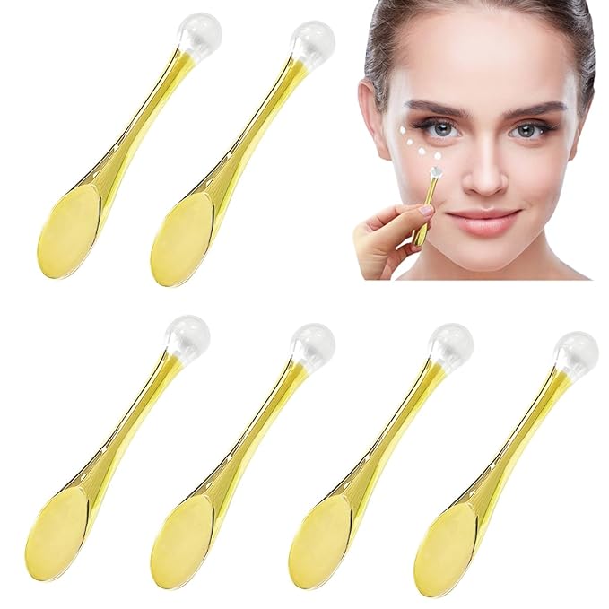 6Pcs Mini Eye Roller Plastic Eye Cream Massager Sticks Makeup Spatula Scoop Dark Circle Remover Beauty Cosmetic Tool for Skin Care,Golden