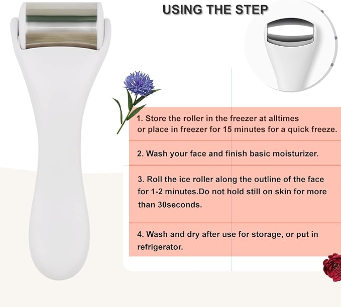 Ice Roller & Massager for Face & Eyes - Stainless Steel, 2 Pcs, Pain Relief, Dark Circles, Migraine (White)