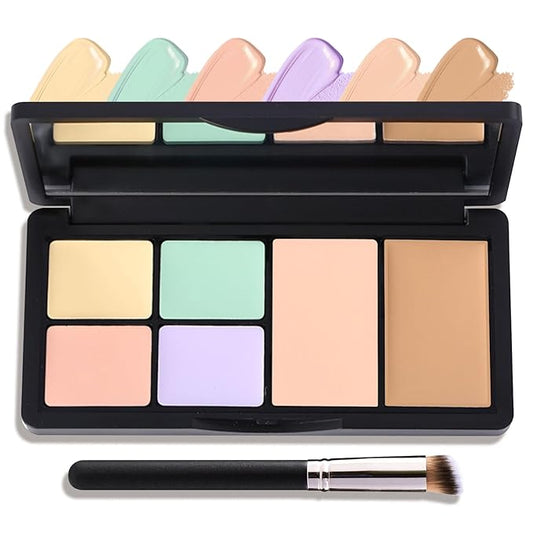 6 Colors Correcting Concealer Palette,Contouring Highlighting Concealer Palette Makeup Kit with Brush,Foundation Makeup Cream Contour Palette for Conceals Dark Circles,Blemish(01#)