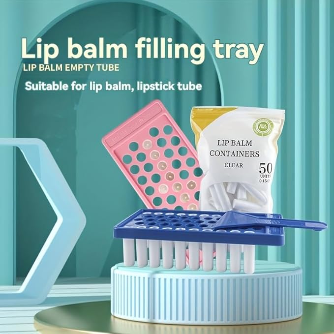 50 Lip Balm Container Kit with Filling Tray and Spatula, Round Tube Refillable Empty Tube 3 Colors, 0.15 oz, BPA Free, for DIY Homemade Lipstick Lipstick (50 black kits,)