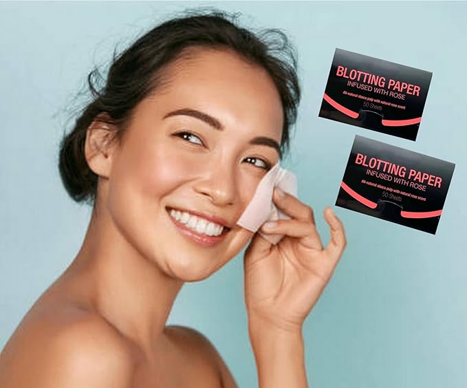 2 Pks ROSE INFUSED Natural Abaca Blotting Paper - 100 Oil Blotting Sheets - Makeup Friendly UNISEX All Skin Types Oily Skin Shine Blotter Photography Zoom Meetings Travel Gym School - MADE IN TAIWAN