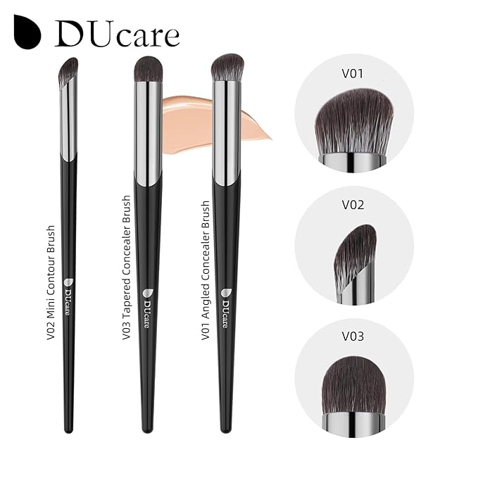 DUcare Concealer Brush Under Eye, Angled Small Nose Contour Brush, Mini Thin Slanted Foundation Dark Circles Puffiness, Puffy Face Eyebrow Eyes, Liquid Cream Blending