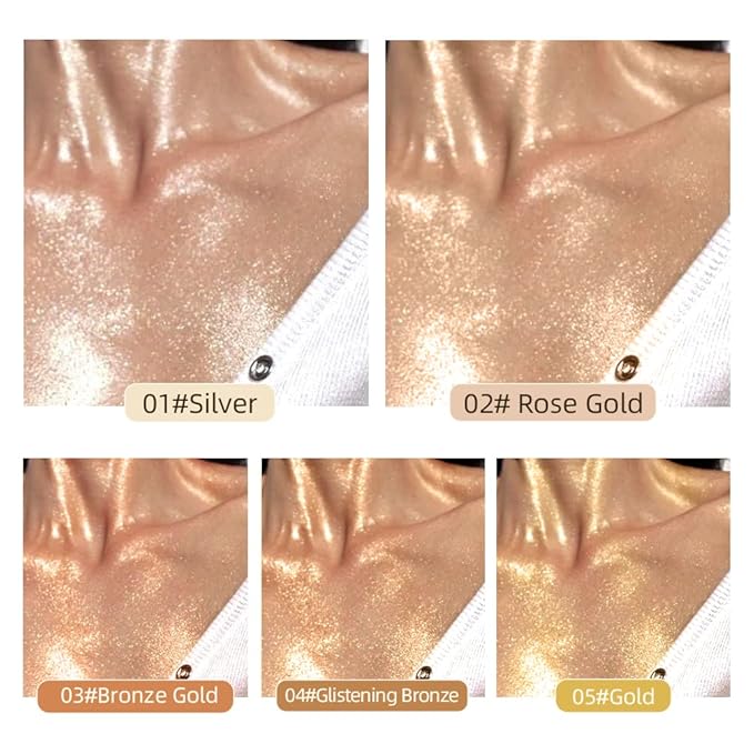 40ml Body Shimmer Oil,Liquid Body Illuminator, Waterproof Moisturizing And Glow For Face & Body, All-In-One Makeup Liquid Illuminator, Summer Body Luminizer,Makeup Brush Include(02#Rose Gold)