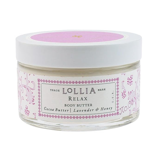 LOLLIA Relax Body Butter, 5.5 oz. - Lavender & Honey Fragrance - Shea Butter & Cocoa Butter, Body Lotion for Women, Hydrating & Smooth Body Moisturizer