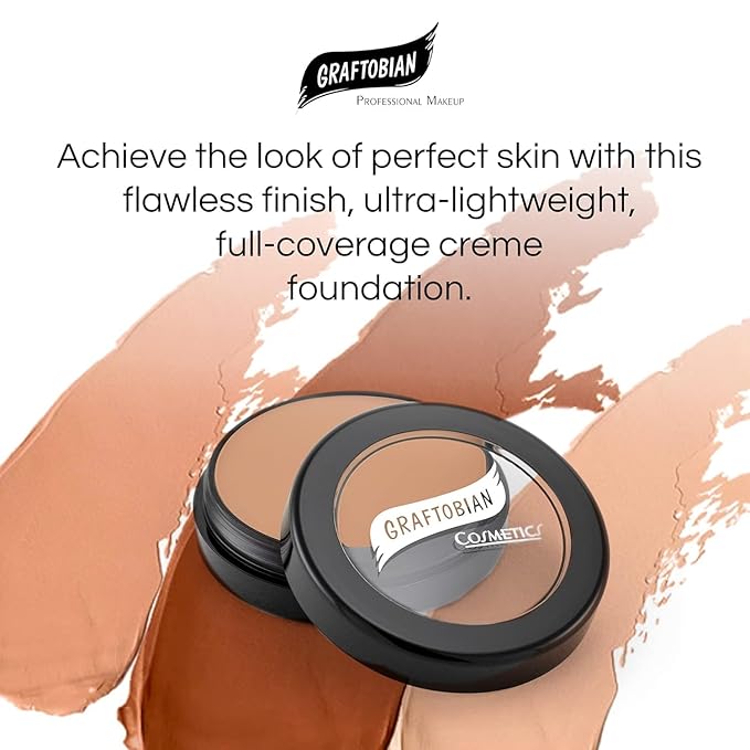 Graftobian HD Glamour Crème Foundation 1/2oz, Weightless Full Coverage Makeup, 65 Inclusive Shades, For All Skin Types, Natural or Full-Glam Looks, For Professionals and Beginners (Terracotta)