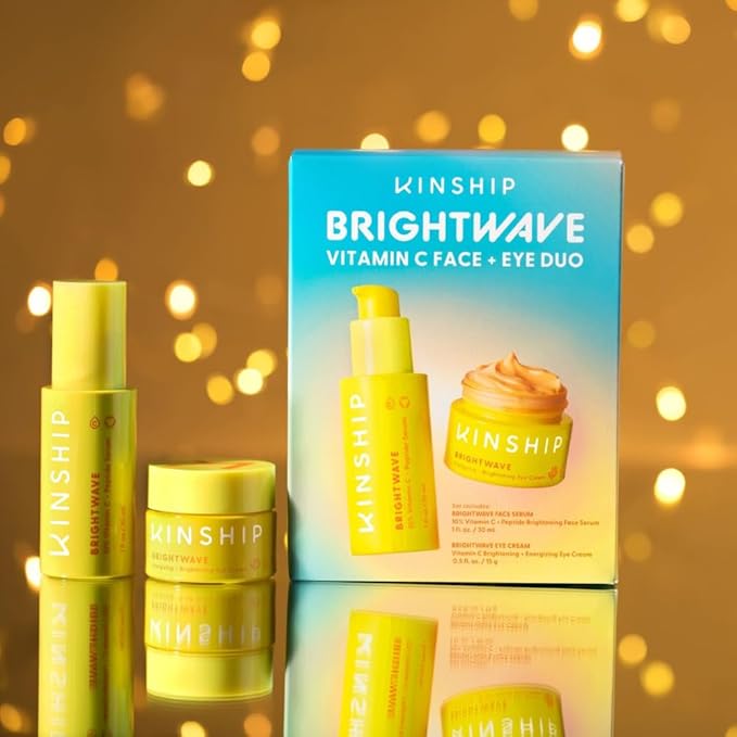 Kinship Brightwave Vitamin C Face + Eye Duo | 10% Vitamin C Serum (1 Fl Oz) | Brightening Eye Cream (0.5 Oz) | Fade Dark Spots | Reduce Fine Lines, Wrinkles, Dark Circles + Puffiness | All Skin Types