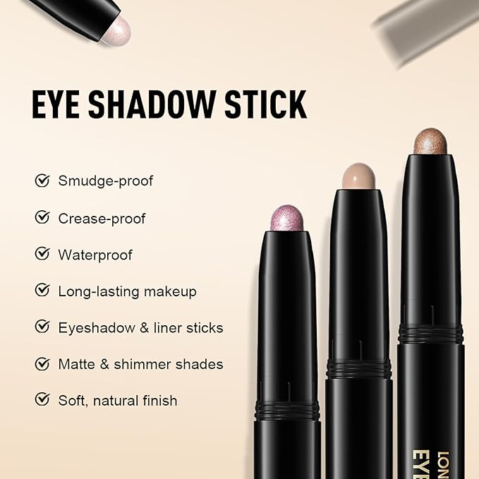 Eyeshadow Stick Light Taupe, Matte Cream Eye Shadow Stick Waterproof Nude Neutral Eyeliner Brightener Pencil Crayon Long-Lasting Eye Highlighter Makeup for Older Women Easy to Use High Pigmented