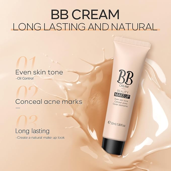 KWOLYKIM 2PCS Hydrating Makeup BB Cream, Tinted Moisturizer Face Makeup BB Cream Foundation Waterproof Concealer Clean Brighten Color Correcting Cream Nude Makeup Long Lasting for All Skin(Ivory)