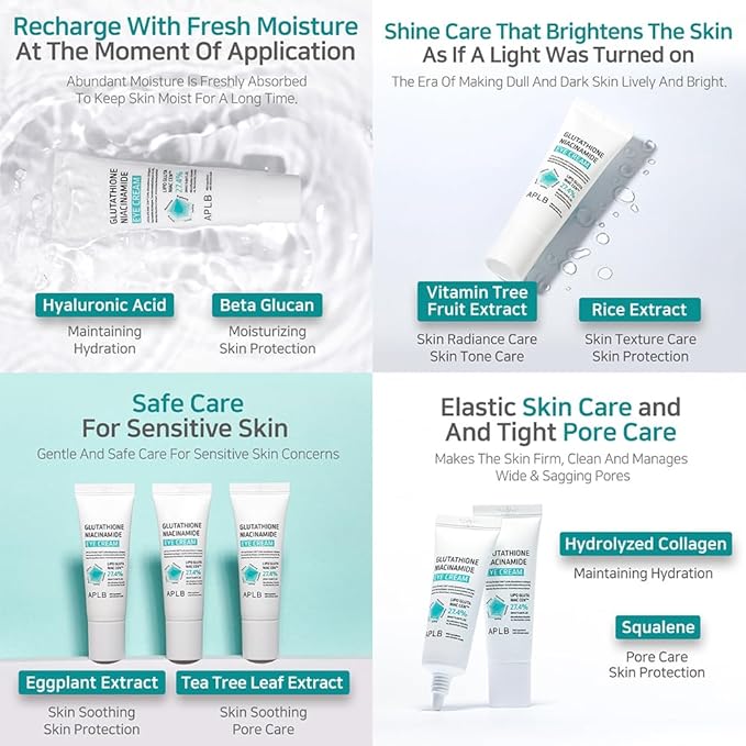 APLB Glutathione Niacinamide Eye Cream | LIPO GLUTA NIAC CEN™ 27.4% 0.68 FL.OZ/Korean Skincare, Eye cream for dark circles and puffiness, Improve elasticity & provide moisture around eye region