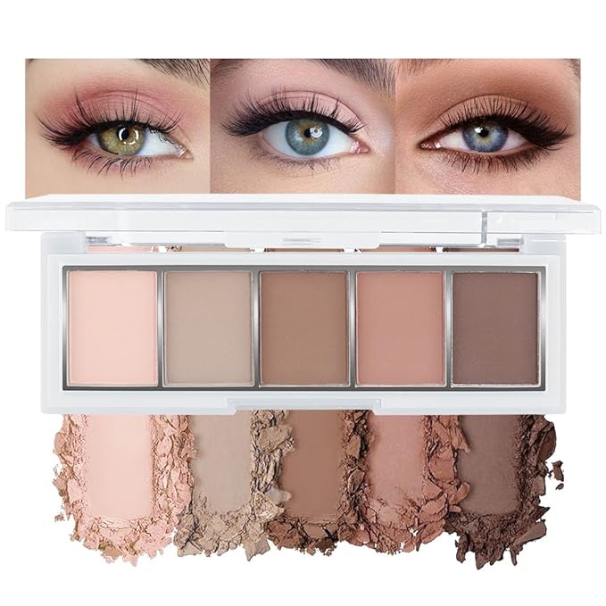 5 Colors Matte Nude Eyeshadow Makeup Palette, Nude Pink Brown Taupe Neutral Matte Smokey Cream Mini Eye Shadow Palette Makeup for Older Women Blue Green Eyes, Contour Make up Palettes sombras de ojos