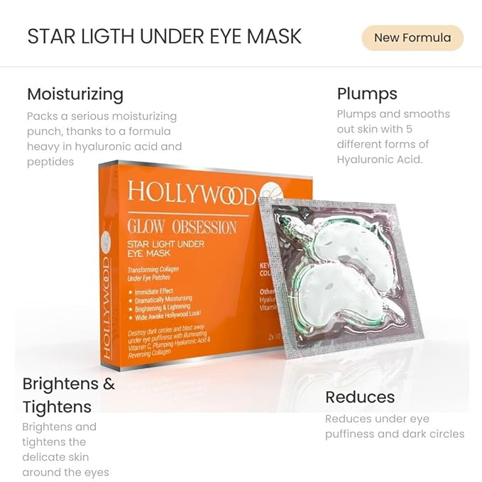 Anti-age under eye masks - With Hyaluronic Acid, Collagen & Vitamin C. Natural gel eye masks, under eye gel patches for dark circles & puffy eyes. Anti wrinkle skincare, hydrating & soothing. 20 pairs