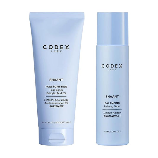 Codex Labs Shaant Deep Cleanse & Tone Kit, Pore Purifying Scrub (100g) & Refining Toner (100ml) - Oil Control & Pore Minimizer - for Acne Prone Skin - with 2% Salicylic Acid, 2% Gluconolactone (PHA)