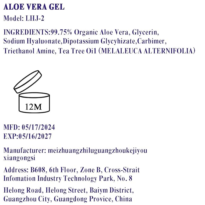 Aloe Vera Gel Infused with Tea Tree Oil for Skin Hydrating, Repair Skin, Organic Aloe Vera Gel Extract from Fresh Pure Aloe Vera for Sunburn Relief, Hair, Razor- 6.76 Fl Oz