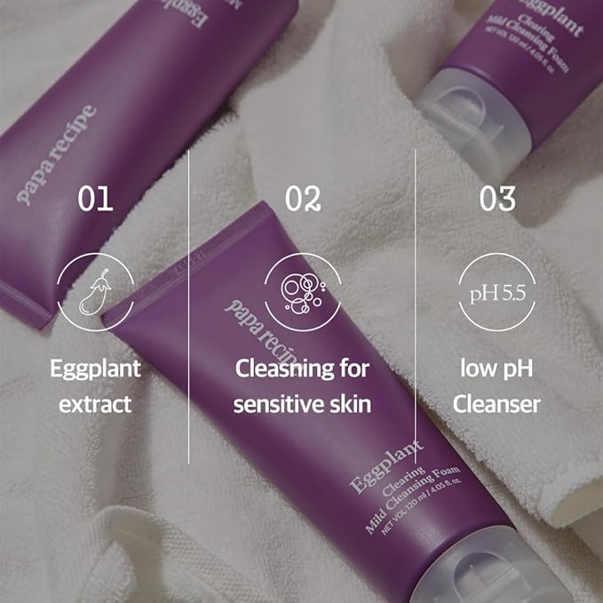 Papa Recipe Eggplant Moisturizing Cleansing Foam for Sensitive, Dehydrated, and Acne-Prone Skin