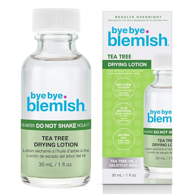 Bye Bye Blemish Tea Tree Drying Lotion, with Tea Tree Oil & Salicylic Acid, Fast-acting Formula, Dries Blemishes, Purifies Skin, 1 fl oz, 1-Pack