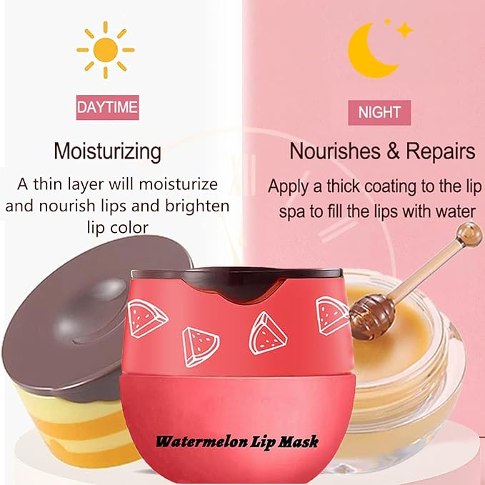 3PCS Bee Lip Balm Honey Pot,Honey Strawberry Watermelon Lip Mask Overnight Moisturizing Lip Balm,Hydrating Prevention Dry & Cracked Nourishing Sleeping Lip Mask (Honey+Strawberry+Watermelon)