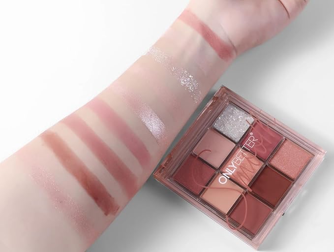 Pink Eyeshadow Palette - 9 Shades, Metallic & Shimmers, Long Lasting, Sweatproof & Waterproof