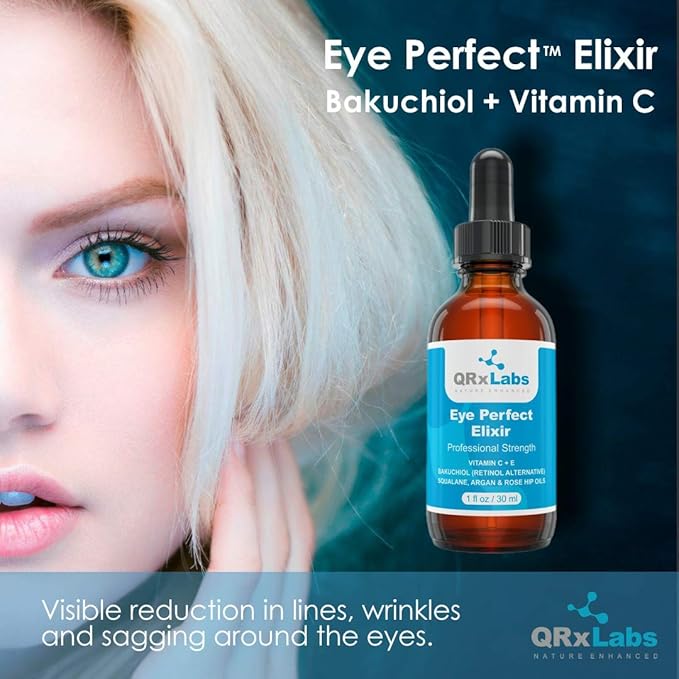 Eye Perfect Elixir - With Bakuchiol (Retinol Alternative), Pure Argan and Rosehip Oils, Squalane, Vitamin C & E - Best Anti-Aging Treatment Serum for Bags, Puffiness, Wrinkles, Crow Feet
