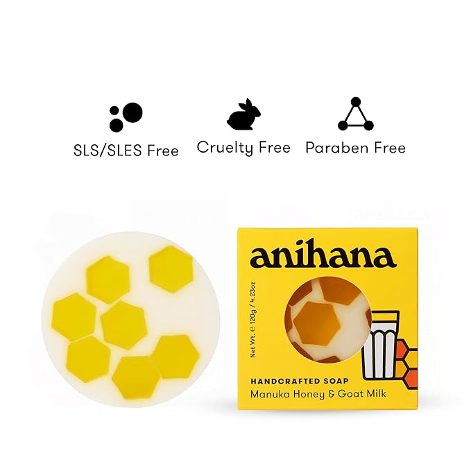 ANIHANA Handcrafted Natural Soap with Coconut Oil, Gentle Cleansing, Paraben Free, Refreshing Manuka Honey & Goat Milk Scent, 4.23 oz