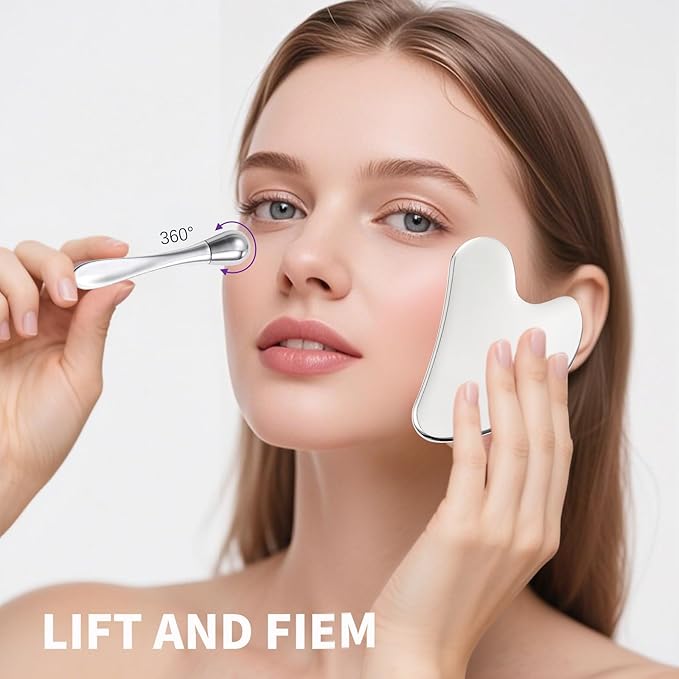 Stainless Steel GuaSha & Eye Cream Applicator Facial Tools, Metal Guasha for Face Neck, Eye Massager Tool, Lymphatic Drainage Face Massage Tool, Skin Care Gift