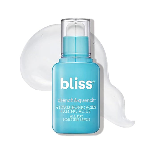 Bliss Hyaluronic Acid Drench & Quench Facial Serum – Hydrating Serum for Dry, Sensitive Skin - Lightweight Gel Formula for Deep Hydration & Plump Skin - Clean, Cruelty-Free - 1 Fl Oz