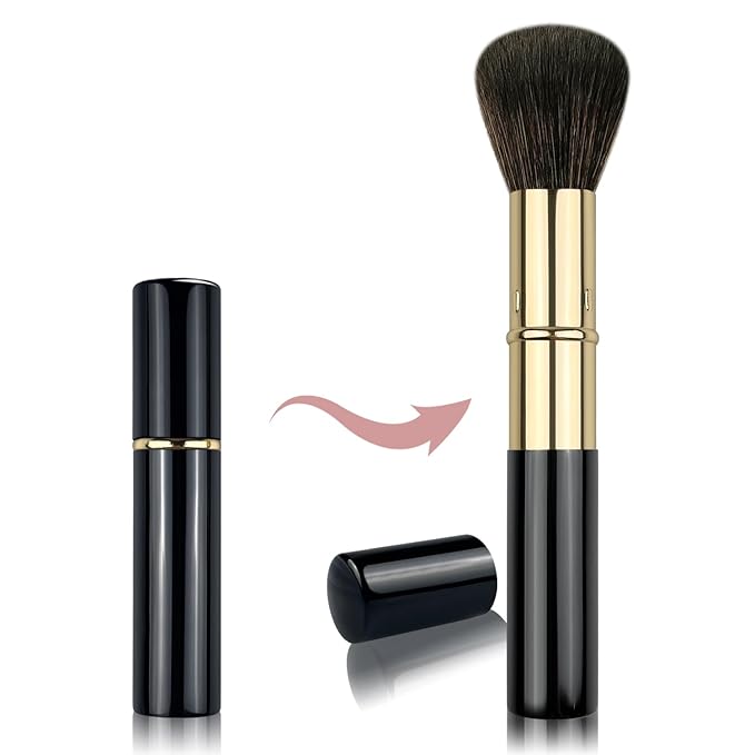 Retractable Makeup Brush, Travel Kabuki Powder Brush, Retractable Blush Brush, for Blush, Bronzer, Buffing, Highlighter Flawless Powder Cosmetics, Travel Friendly
