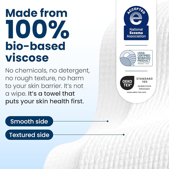 Clean Skin Club Clean Towels XL™, 100% USDA Biobased Dermatologist Approved Face Towel, Disposable Clinically Tested Face Towelette, Facial Washcloth, Makeup Remover Dry Wipes, 300 ct, 6 pack