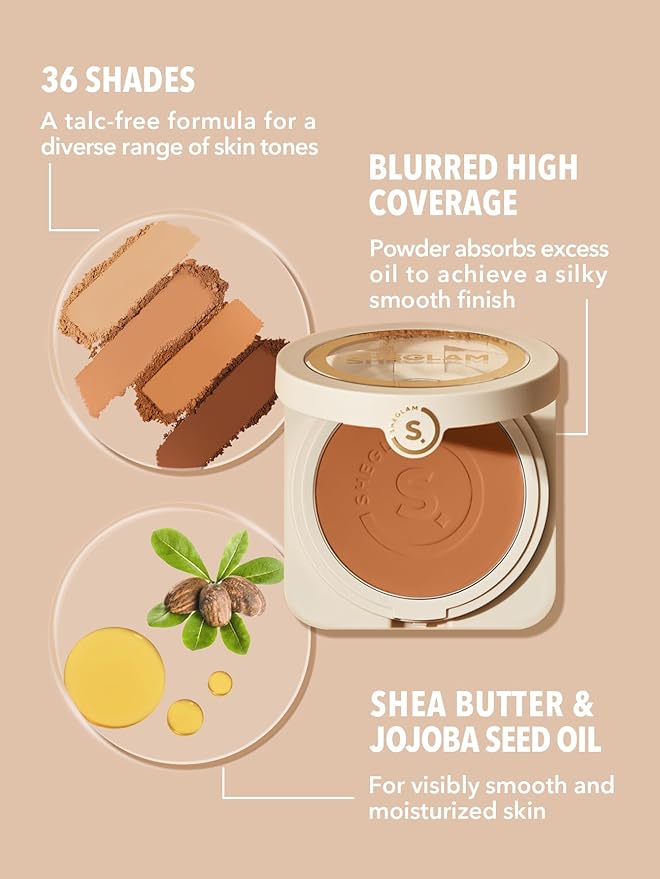 SHEGLAM SKin-Focus Full Coverage Powder Foundation Oil-Control Lightweight Face Pressed Powder Makeup-Saddle